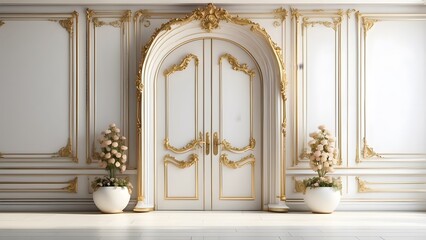 Room Door banner with empty space Without Text, White luxury background, holiday banner poster background for advertisement ads