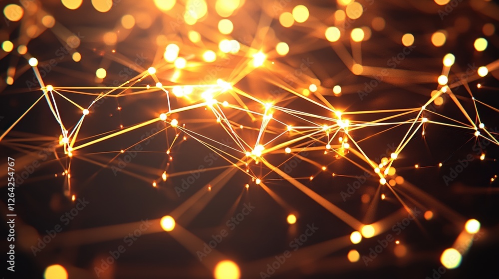 Aufkleber abstract glowing network connection with golden light and dark background digital art
