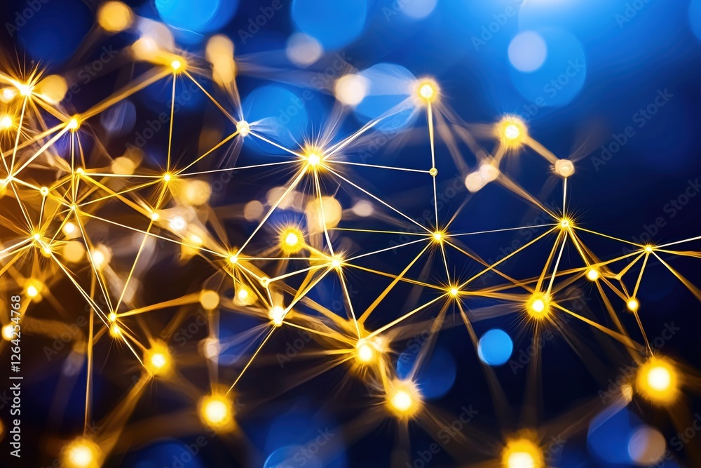 Fototapete Glowing Connection Network on Deep Blue Backdrop Representing Modern Technology and Innovation