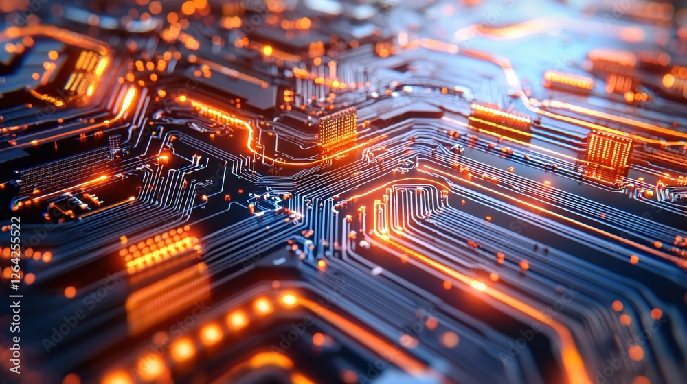 Aufkleber intricate network of glowing circuits on a futuristic motherboard design with vibrant light