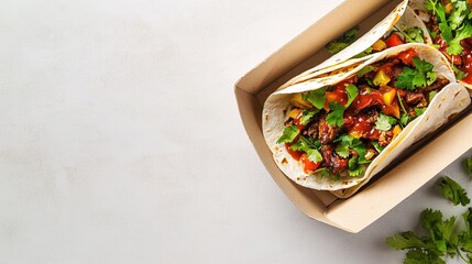 Delicious Tacos in a Takeout Box on a White Background Perfect for Food Photography