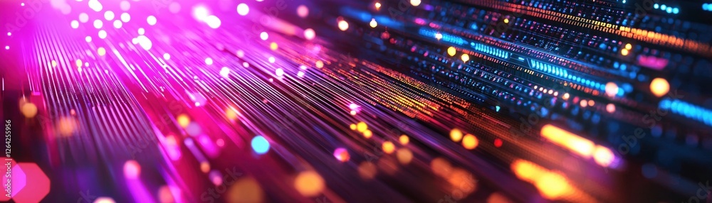 Poster Abstract Data Stream Visualization with Glowing Light Effects and Futuristic Circuit Board
