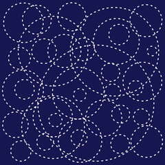 stitch Japanese Sashiko pattern embroidery abstract seamless geometric ornaments white stitch line artwork indigo blue background fashion design template decoration hand drawn printed needlework quilt