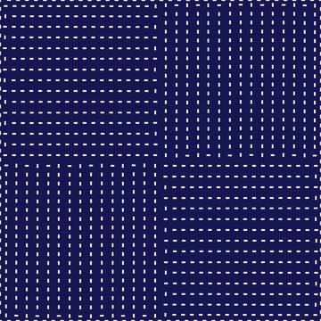 stitch Japanese Sashiko pattern embroidery abstract seamless geometric ornaments white stitch line artwork indigo blue background fashion design template decoration hand drawn printed needlework quilt