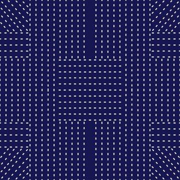 stitch Japanese Sashiko pattern embroidery abstract seamless geometric ornaments white stitch line artwork indigo blue background fashion design template decoration hand drawn printed needlework quilt