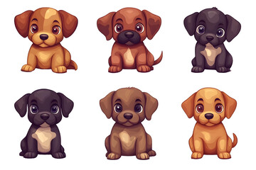 Fototapeta premium Cute dogs doodle vector set. Cartoon dog or puppy characters design collection with flat color in differe