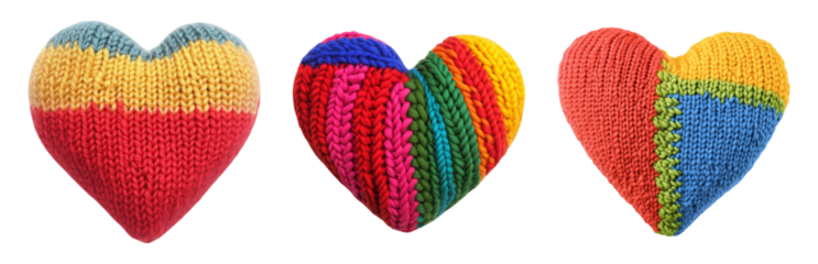 Knit Hearts for Handmade Crafts Display Isolated on transparent background