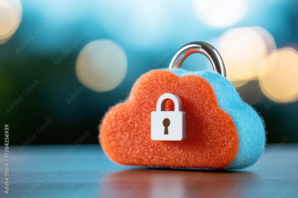 Leinwandbilder Secure Cloud Computing Conceptual Image with Padlock on Orange and Blue Cloud Shape Object