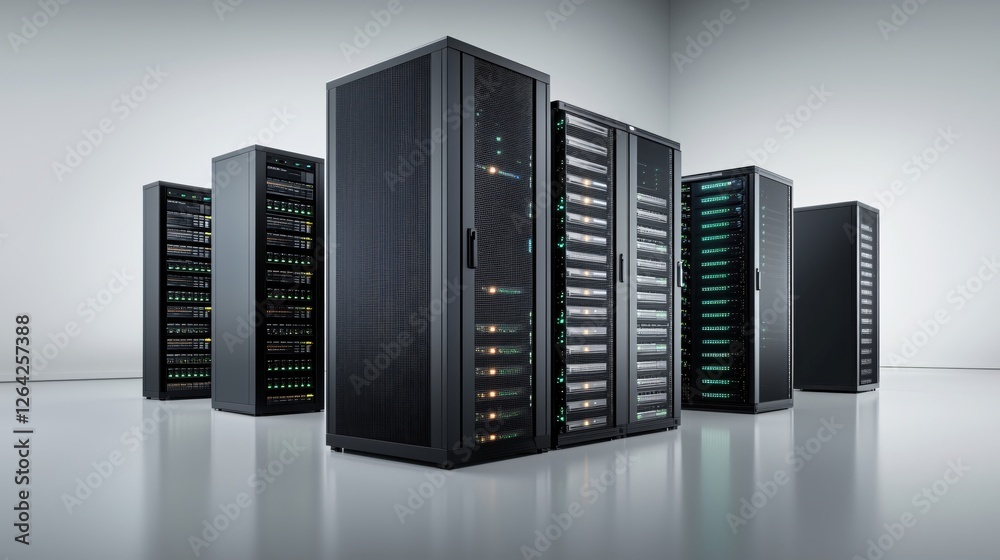 Aufkleber Server Room Data Center with Rows of Rack Servers for Cloud Computing and Data Storage