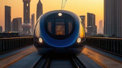Futuristic High-Speed Train at Sunrise in Shanghai