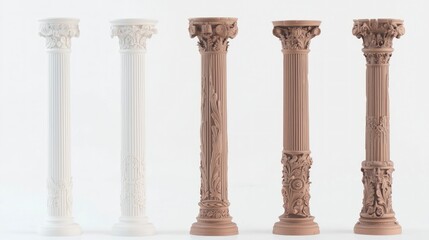 Fototapeta premium Classical Greek Pillars White Brown Ornate Columns Architectural Design Elements