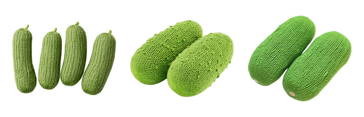 Cucumbers and Knitted Vegetable Props for Display Isolated on transparent background