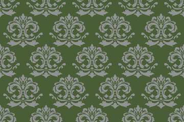 Elegant Ornamental Damask Pattern with Floral Motifs on green Background,.Vector Illustration for Elegant Textile design for wrapping,dress, silk, scarf, background, textile, carpet.