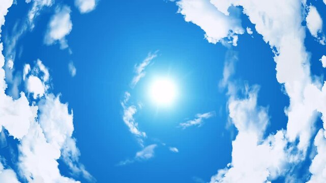 青空と円運動する雲のアニメーション 太陽