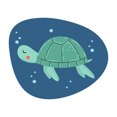 Vector illustration of swimming happy turtle