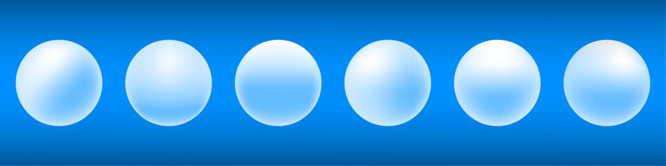 White pearl set with blue reflection shadow from table, glowing ping pong balls, vector illustration