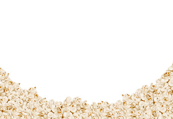  Popcorn frame. Watercolor illustration without background. classic retro style with red stripes.Lots of crispy corn. Frame for menus, cards, advertising and printing on fabric and textiles.