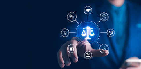 Business Ethics Concept. AI ethics or AI Law concept. Developing AI codes of ethics. Compliance,...