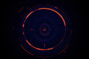 Abstract glowing circle forms radar display against dark background for tech use