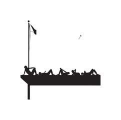 People lying on the ledge of a wall  silhouette vector illustration
