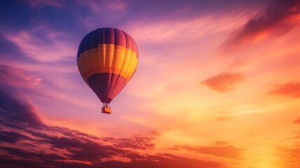 Fototapeta premium Colorful Hot Air Balloon Against Vibrant Sunset Sky with Clouds