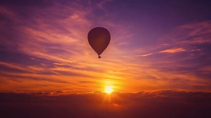 Hot Air Balloon Against a Vibrant Sunset Sky in Warm Tones