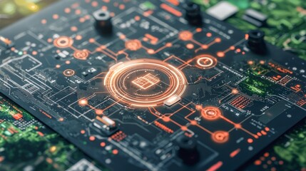 Fototapeta premium Futuristic Tech Interface Digital Circuit Board Innovation AI Technology Background