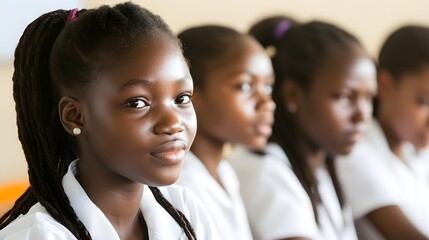Fototapeta premium Schoolgirls attentively studying in a classroom, embodying focus and dedication to learning
