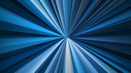 Fototapeta premium The image contains an abstract design of numerous blue and light-blue stripes radiating outwards from a central point, creating a starburst or zoom effect.