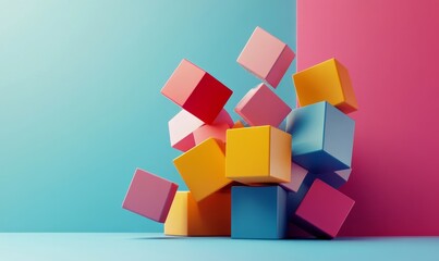 Obraz premium Abstract 3d render, modern geometric background design, composition of colorful cubes, Generative AI