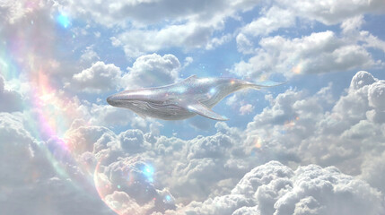 Fototapeta premium Ethereal Sky Whale: A Majestic Flight Through the Clouds
