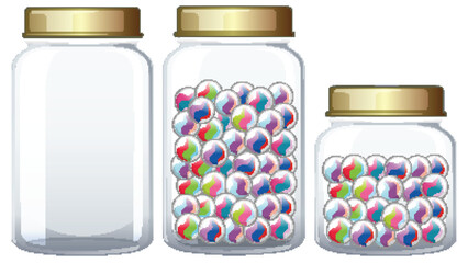 Colorful Marbles in Glass Jars