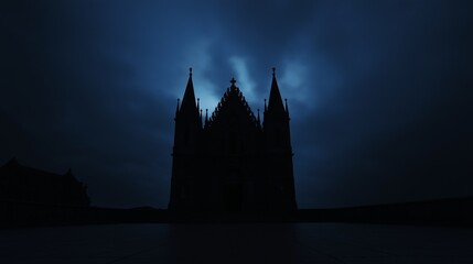A gothic cathedral silhouetted against a dark, moody sky, evoking a sense of mystery, spirituality, and history. Ideal for religious, cultural, and atmospheric themes.