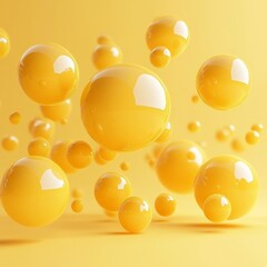Abstract yellow spheres, iridescent design, 3d render, Generative AI