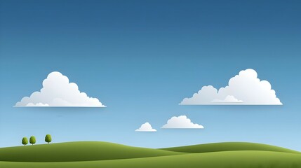 Fototapeta premium Serene Green Hill Landscape Under a Blue Sky with Puffy White Clouds