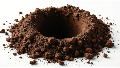 A Mound of Finely Ground Brown Powder with a Central Hollow on a Flat Surface, Exhibiting a Detailed and Uniform Texture