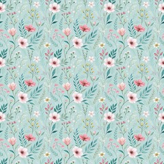 Blue seamless pattern with flowers