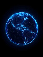 Fototapeta premium Globe of the Americas glows against the dark background, usable for presentations generative AI