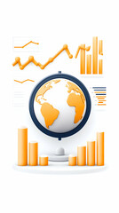 Globe surrounded by charts for data analysis, forecasting, statistics illustration generative AI