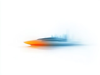 Fototapeta premium Scenic urban waterfront, boat sailing in city waters with tranquil cityscape view