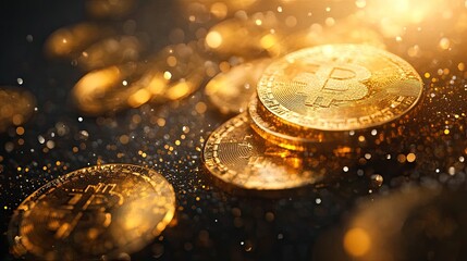 Golden coins glimmering against a sparkling background, symbolizing wealth and prosperity.