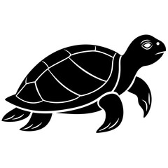Cute Silhouette Turtle Line Art Black Vector Carton Illustration