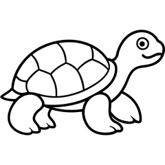 Cute Silhouette Turtle Line Art Black Vector Carton Illustration