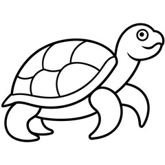 Cute Silhouette Turtle Line Art Black Vector Carton Illustration
