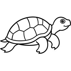 Cute Silhouette Turtle Line Art Black Vector Carton Illustration