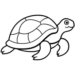Cute Silhouette Turtle Line Art Black Vector Carton Illustration