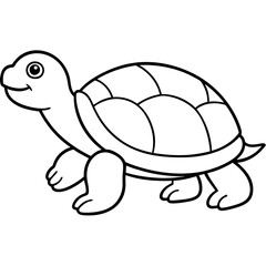 Cute Silhouette Turtle Line Art Black Vector Carton Illustration