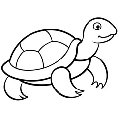 Cute Silhouette Turtle Line Art Black Vector Carton Illustration