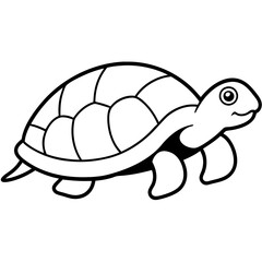 Cute Silhouette Turtle Line Art Black Vector Carton Illustration