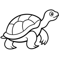 Cute Silhouette Turtle Line Art Black Vector Carton Illustration